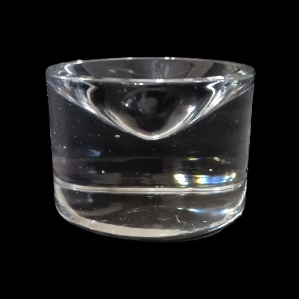 Heavy Clear Glass Crystal Paperweight Concave Hand Blown Handmade Round Vintage.